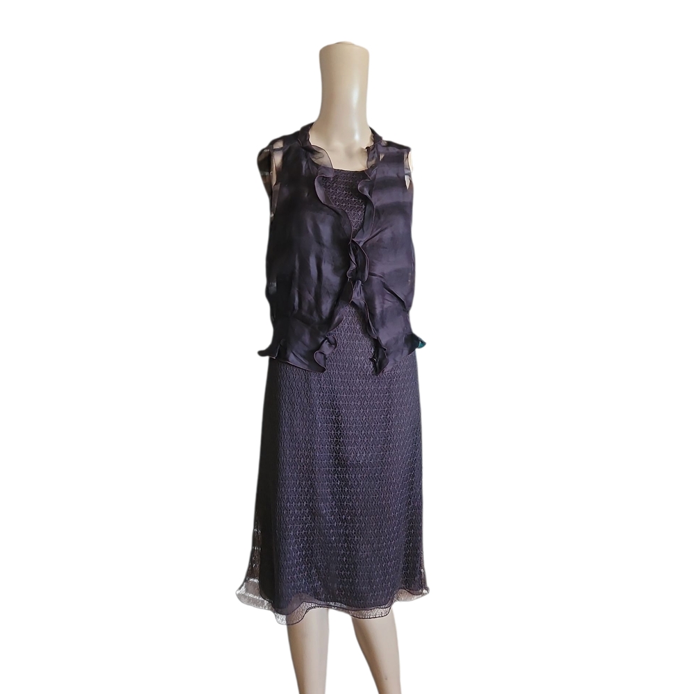 Elegant brown Sleeveless Dress with Ruffled Vest
